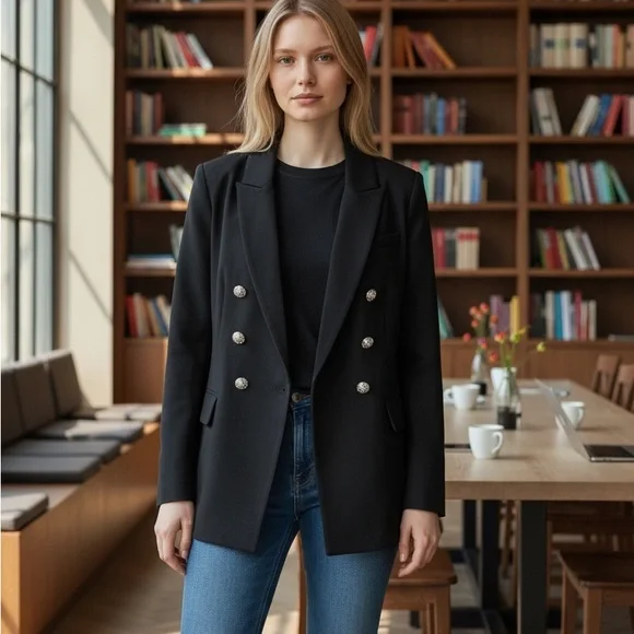 Express Women's Black Double-Breasted Blazer - Picture 2 of 5